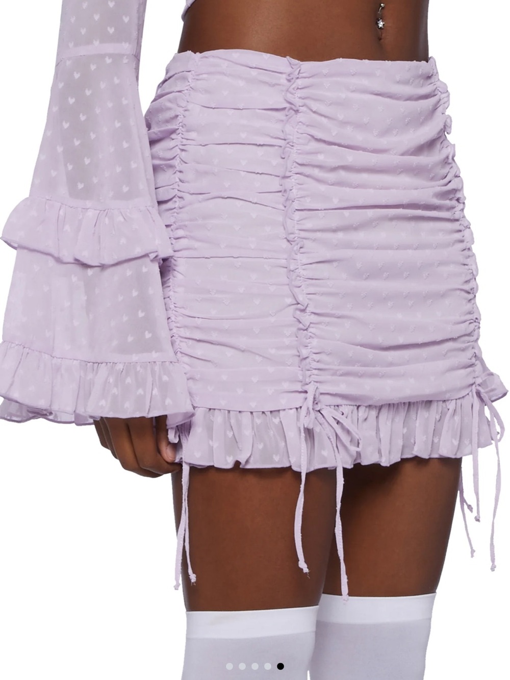Sugar Thrillz Lilac Purple Ruched Mini Skirt with Ruffle Hem